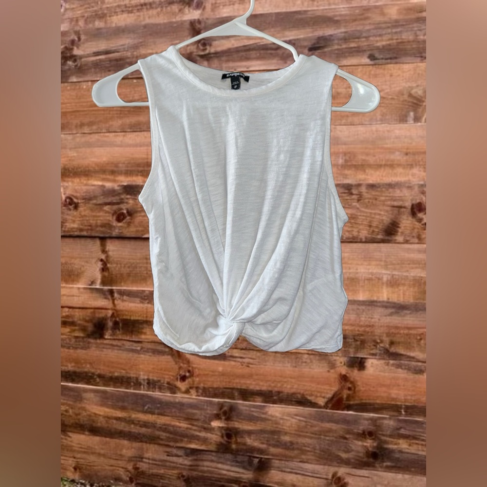 Express White Twist Front Tank Top